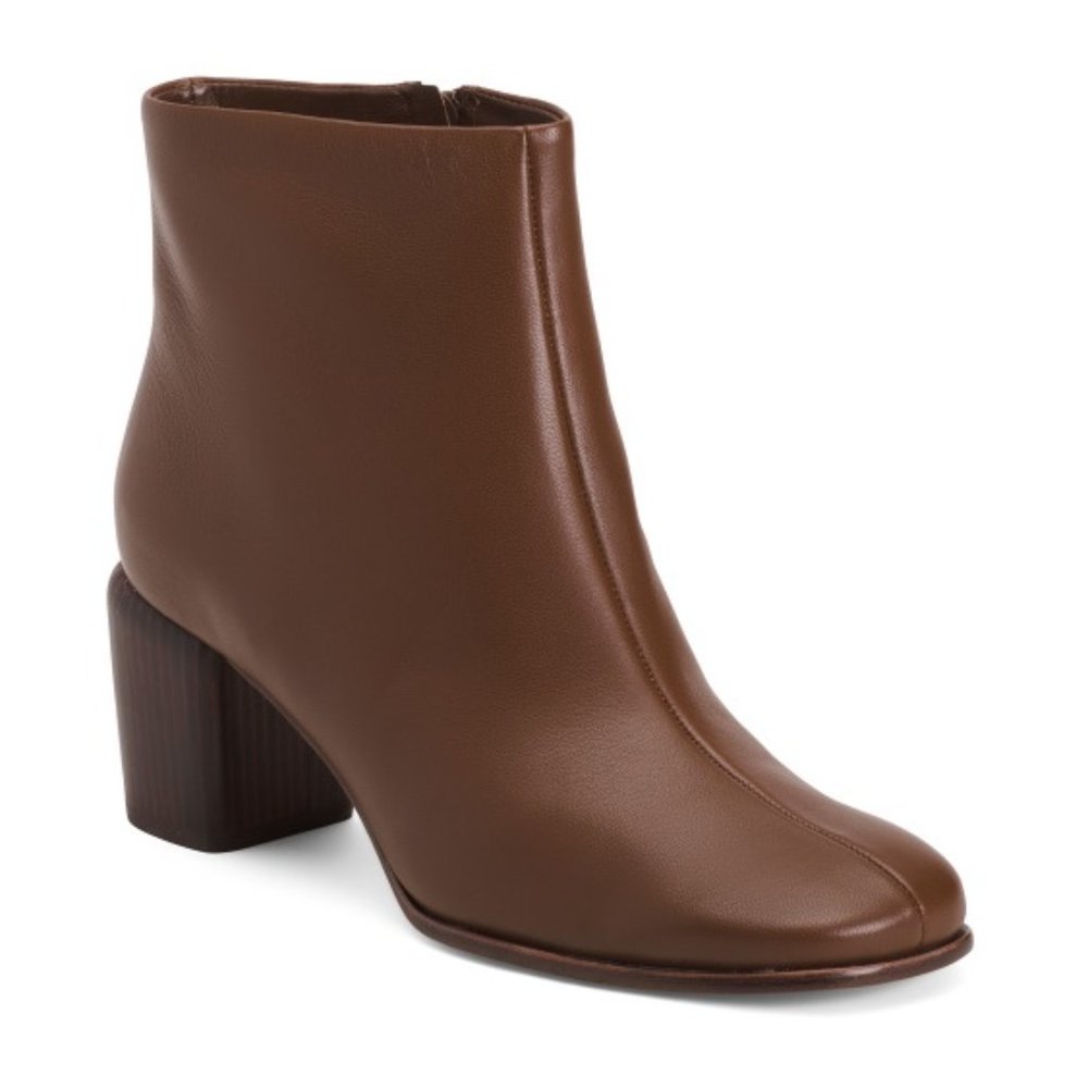 Vince Chestnut Brown Leather Ankle Booties